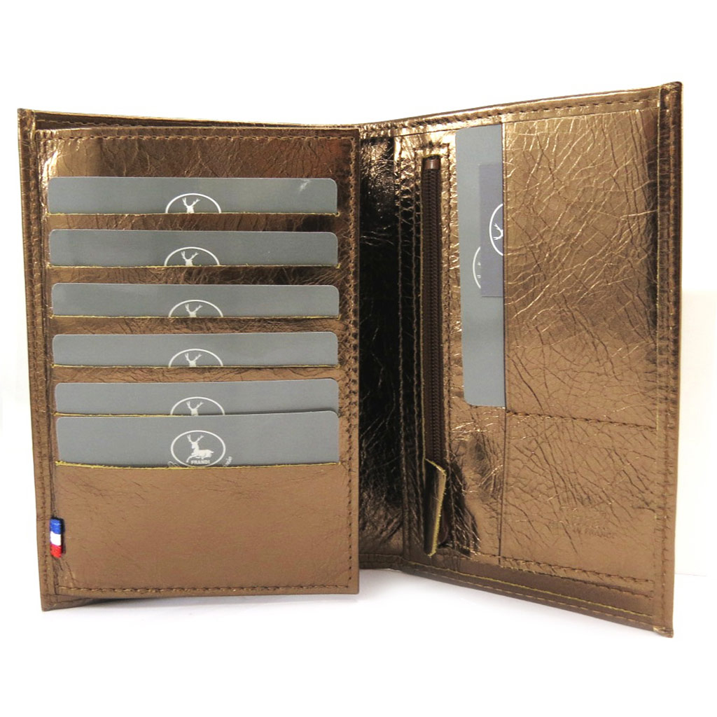 Portefeuille Cuir \'Frandi\' marron métal (cartes +) - [L5867]