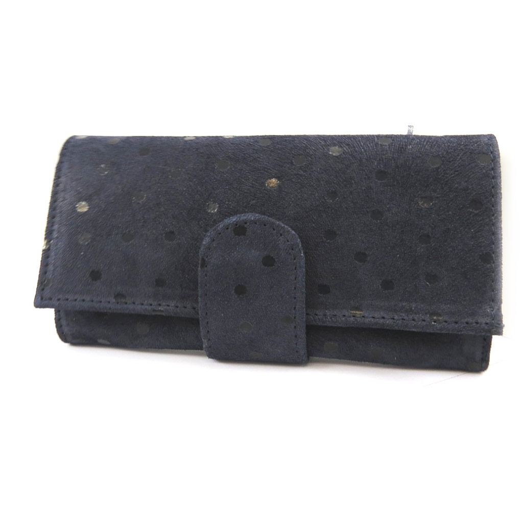 Grand porte-monnaie Cuir \'Frandi\' marine (petits pois) - [L7316]