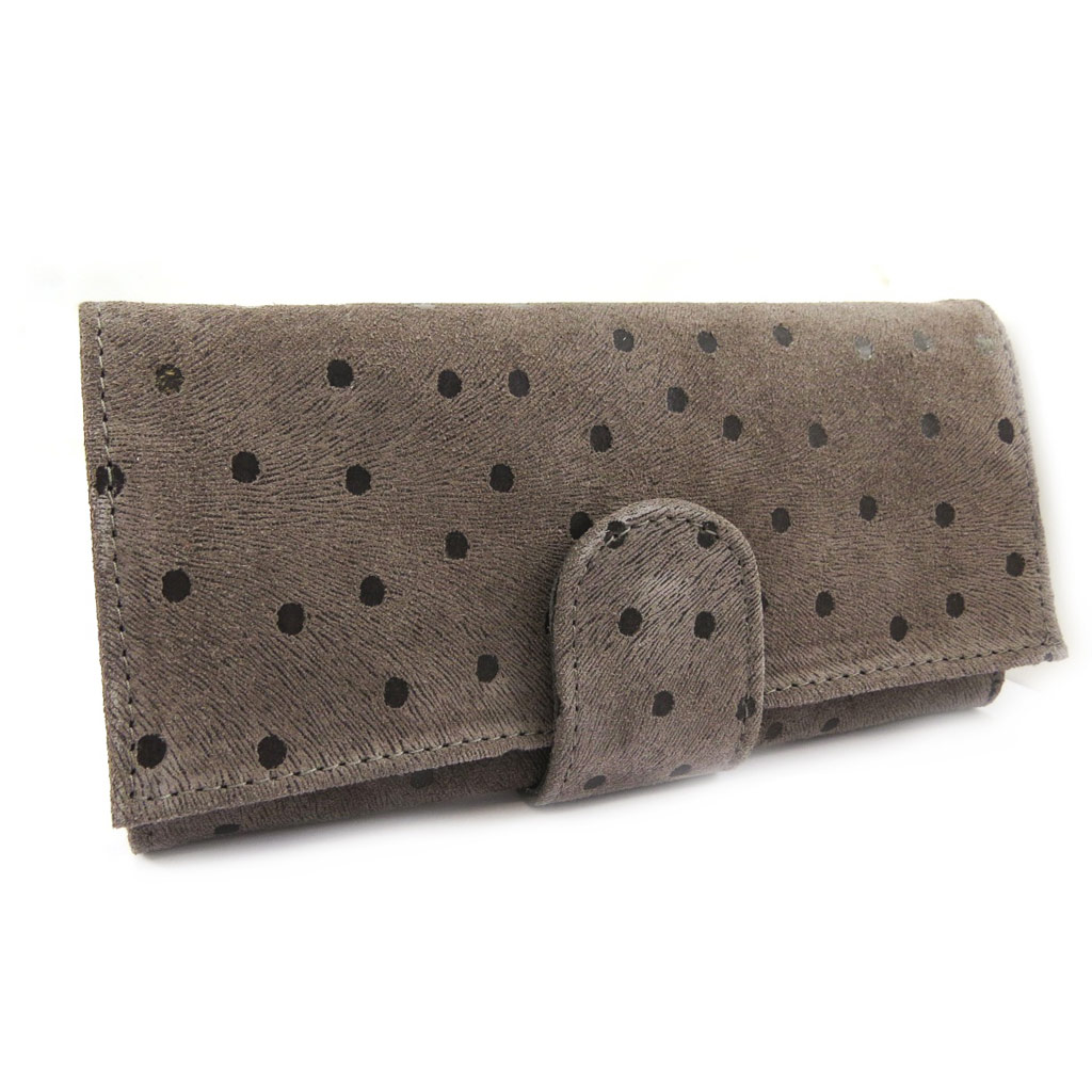 Grand porte-monnaie Cuir \'Frandi\' taupe (petits pois) - [L7317]