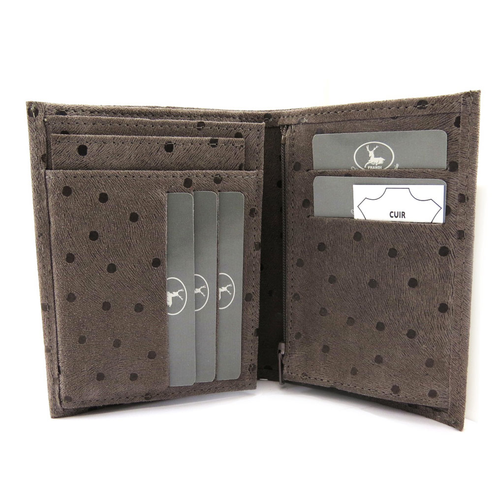 Portefeuille Cuir européen \'Frandi\' taupe (petits pois) - [L7318]