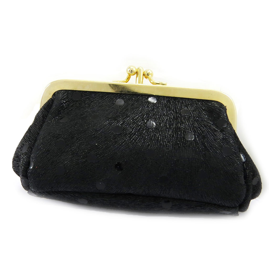 Porte-monnaie Cuir \'Frandi\' noir (petits pois) - [L7361]