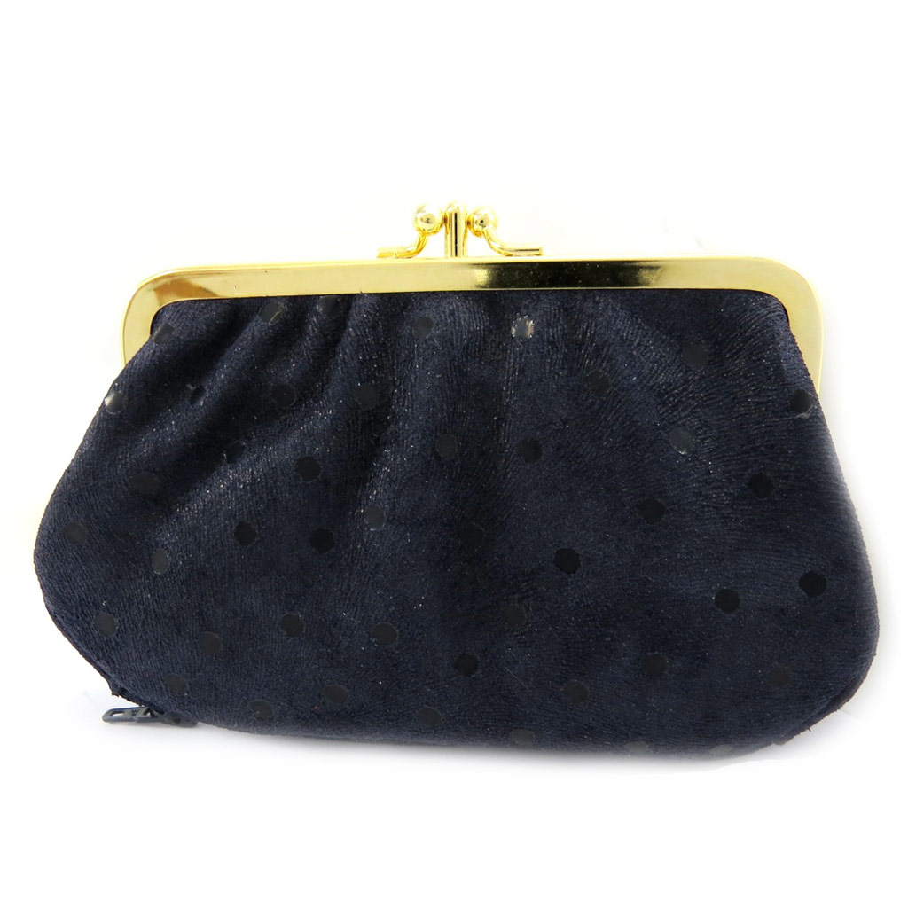 Porte-monnaie Cuir \'Frandi\' marine (petits pois) - [L7374]