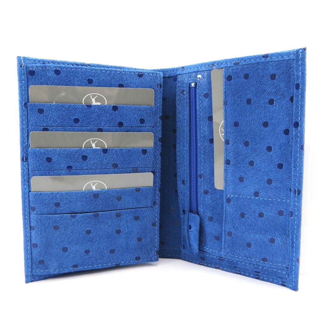 Portefeuille Cuir \'Frandi\' bleu petits pois (cartes +) - [L7570]