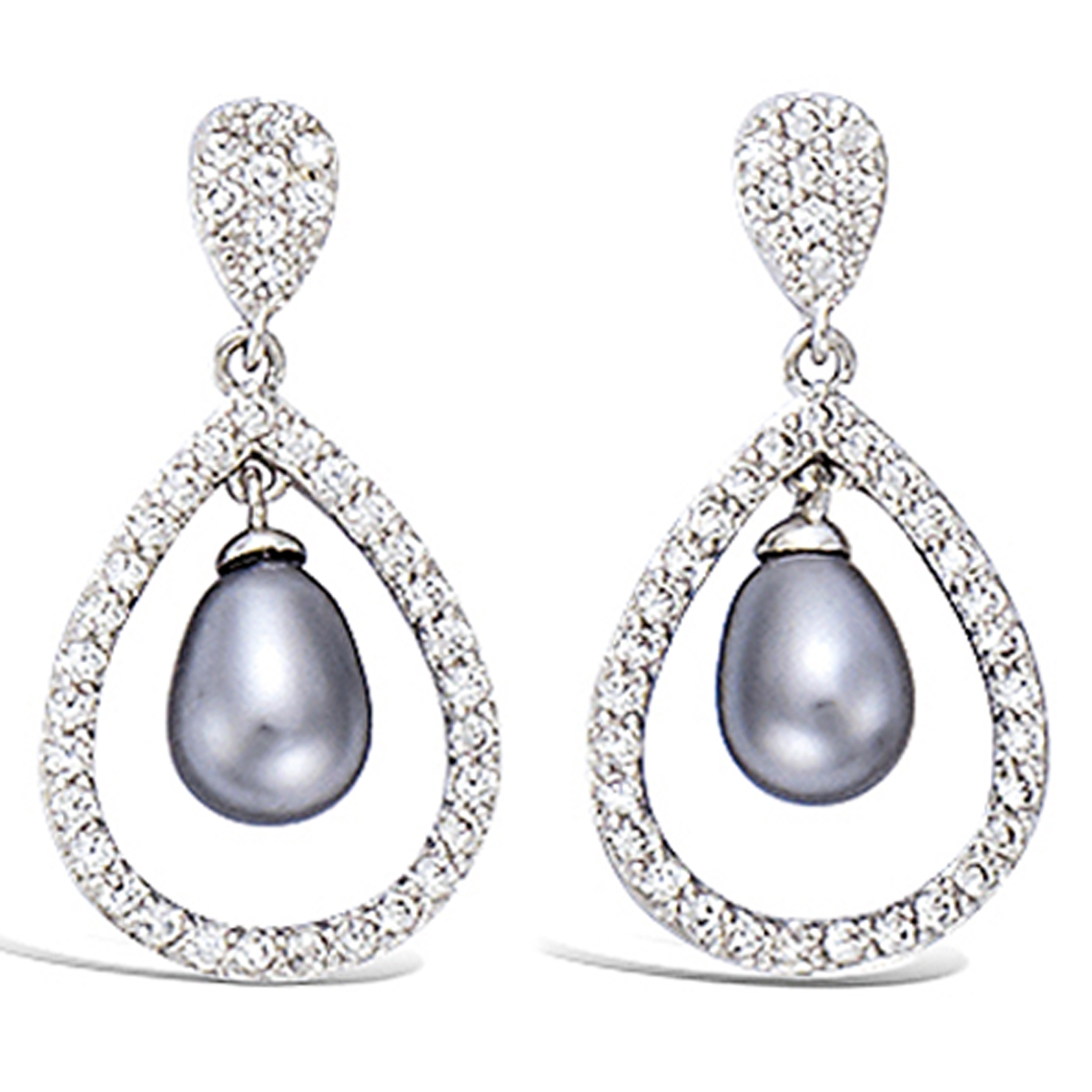 Boucles Argent \'Sissi\' gris blanc argenté (rhodié) - 24x13 mm - [L7676]
