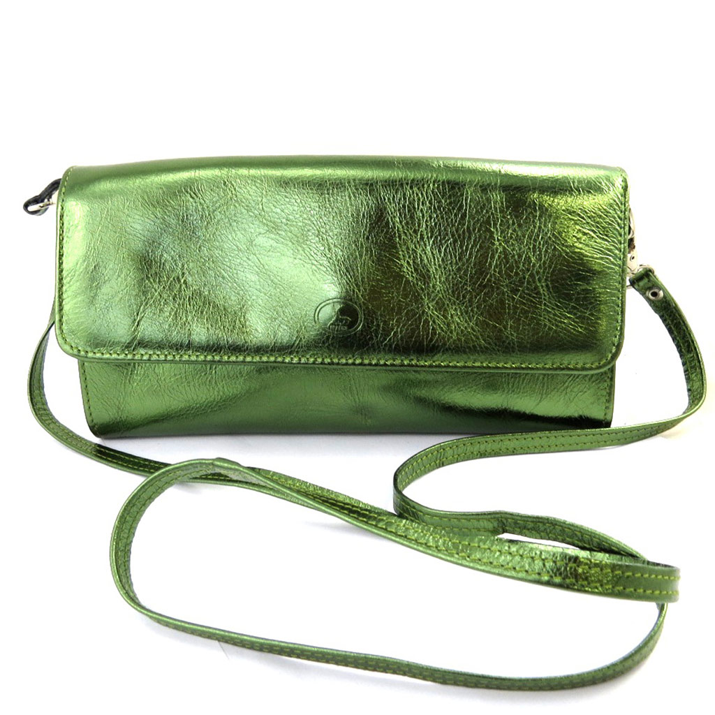 Sac pochette cuir \'Frandi\' vert (2 soufflets) - [L8761]