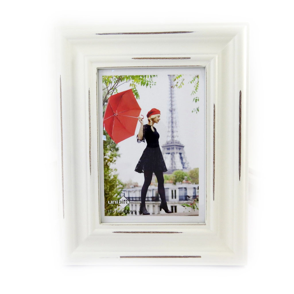 Cadre Photo bois \'Romance\' ivoire (13x18 cm) - [L8856]
