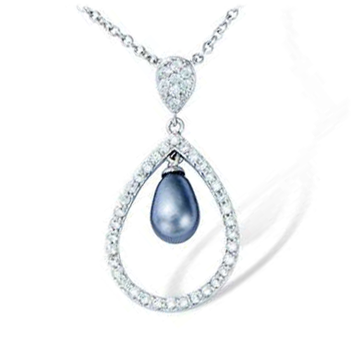 Pendentif Argent \'Sissi\' gris blanc argenté (rhodié) - 28x15 mm - [L9508]