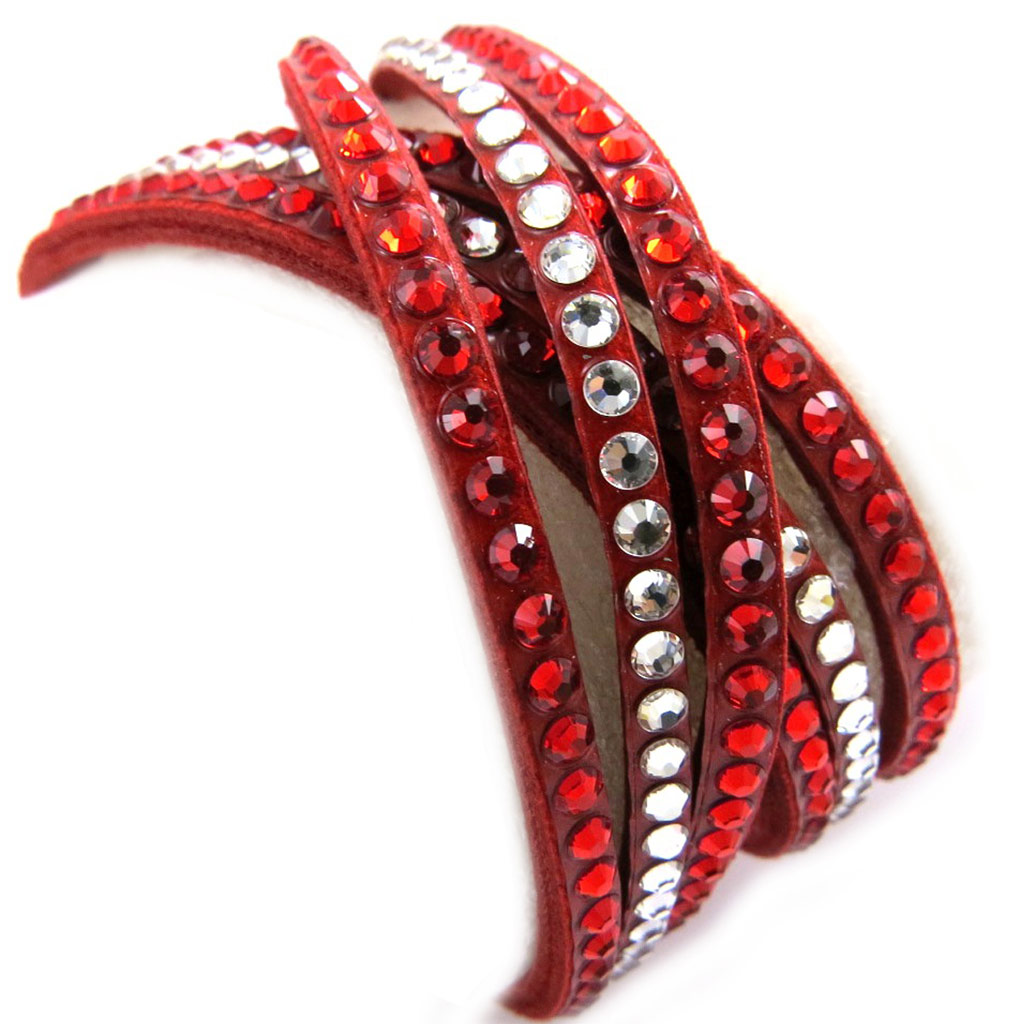 Bracelet créateur \'Déesse\' rouge blanc (Crystal) 12 mm - 2 tours - [L9794]