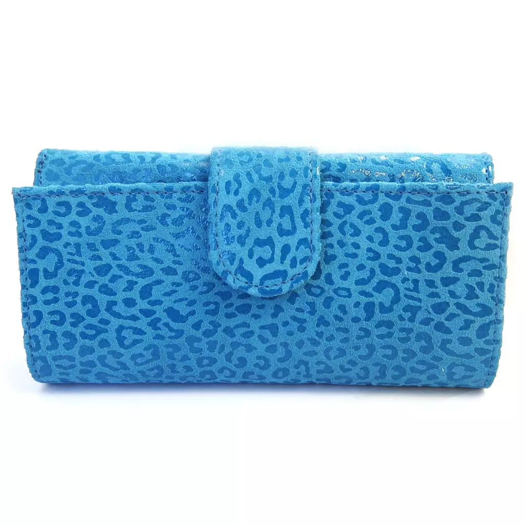 les trésors de lily Grand porte monnaie Cuir 'Frandi' turquoise (léopard) [M3483]