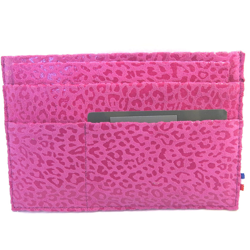 Porte Papiers de voiture Cuir \'Frandi\' rose fuschia (ultra plat) léopard - [M3510]