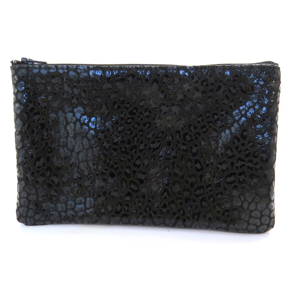 Trousse à maquillage Cuir \'Frandi\' noir (léopard) - [M3515]