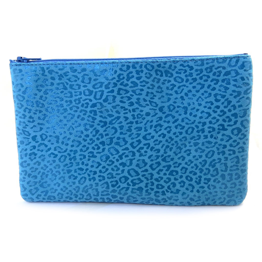 Trousse à maquillage Cuir \'Frandi\' turquoise (léopard) - [M3520]