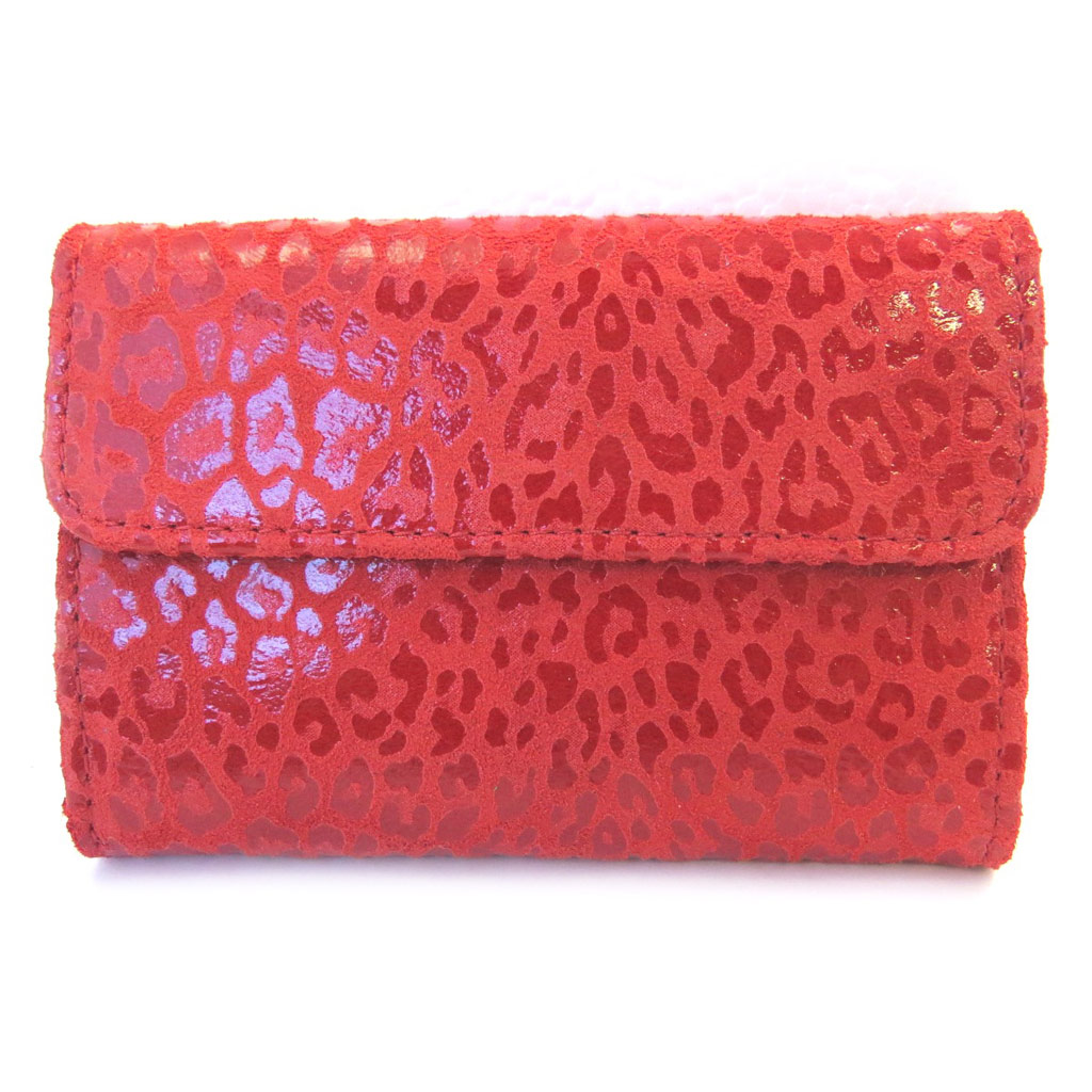Porte-monnaie Cuir \'Frandi\' rouge (léopard) - [M3534]