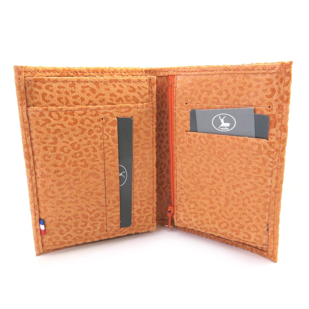 Portefeuille Cuir européen \'Frandi\' orange (léopard) - [M3615]