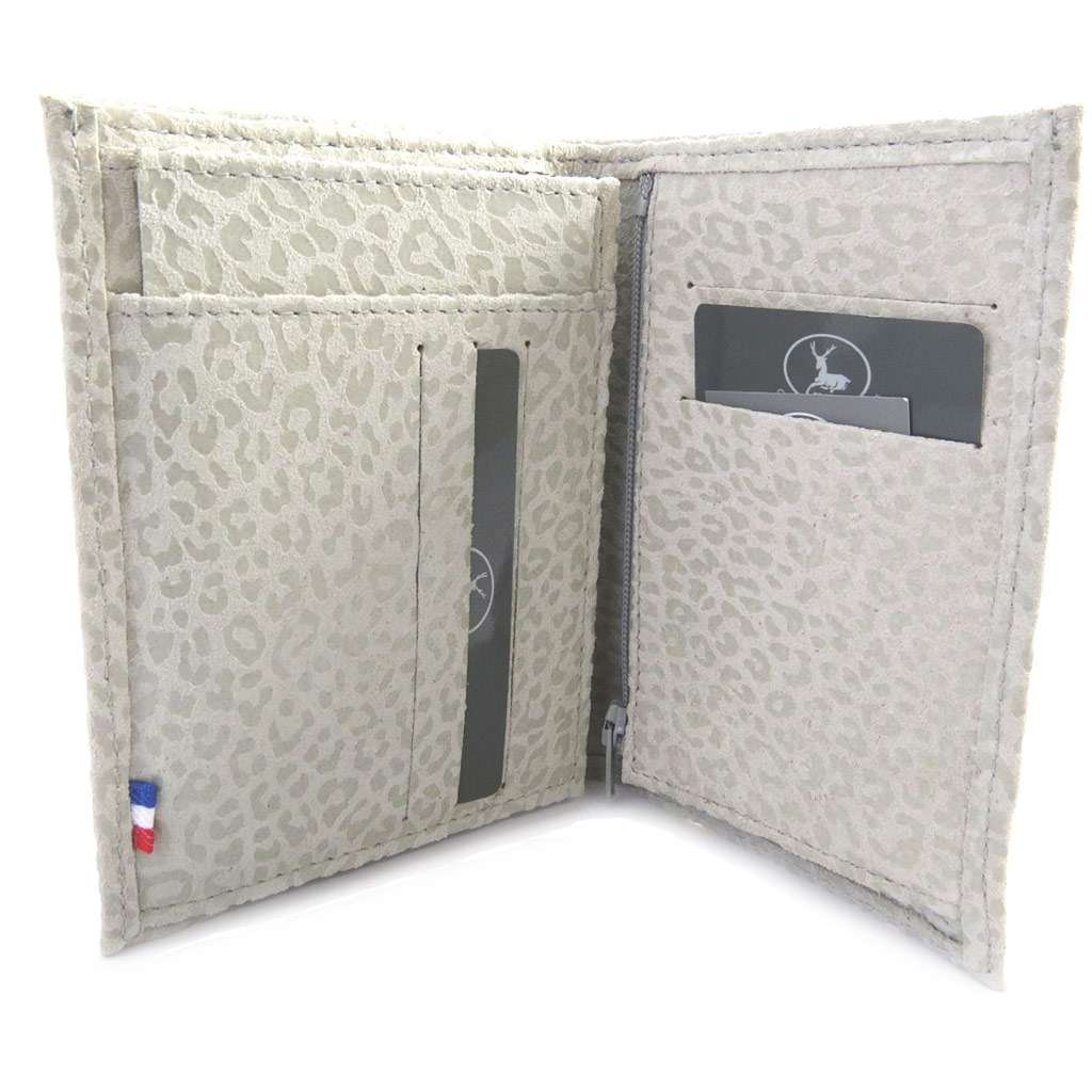 Portefeuille Cuir européen \'Frandi\' gris souris (léopard) - [M3616]