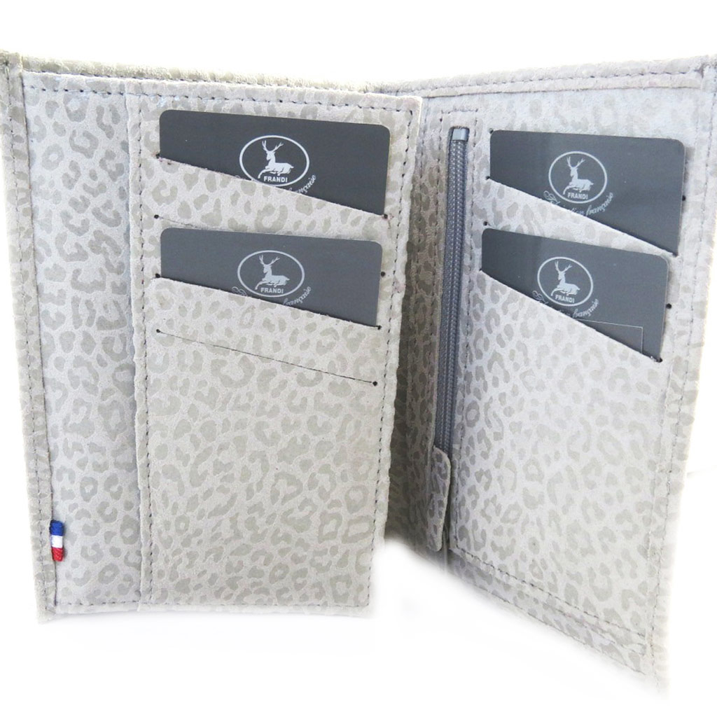 Portefeuille Cuir \'Frandi\' gris souris (léopard) - [M3639]