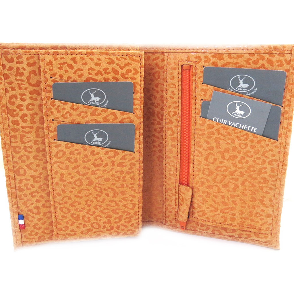 Portefeuille Cuir \'Frandi\' orange (léopard) - [M3645]