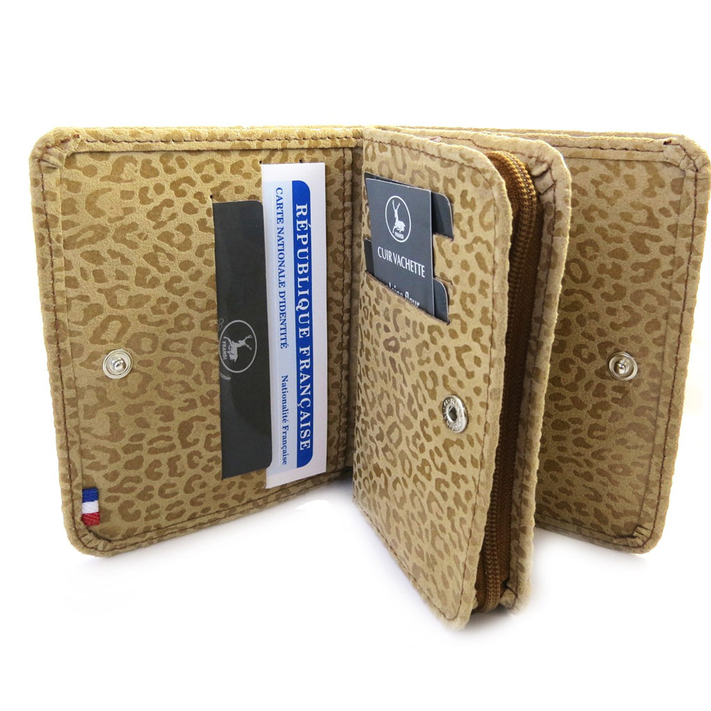 Portefeuille Cuir \'Frandi\' camel (léopard) - [M3655]