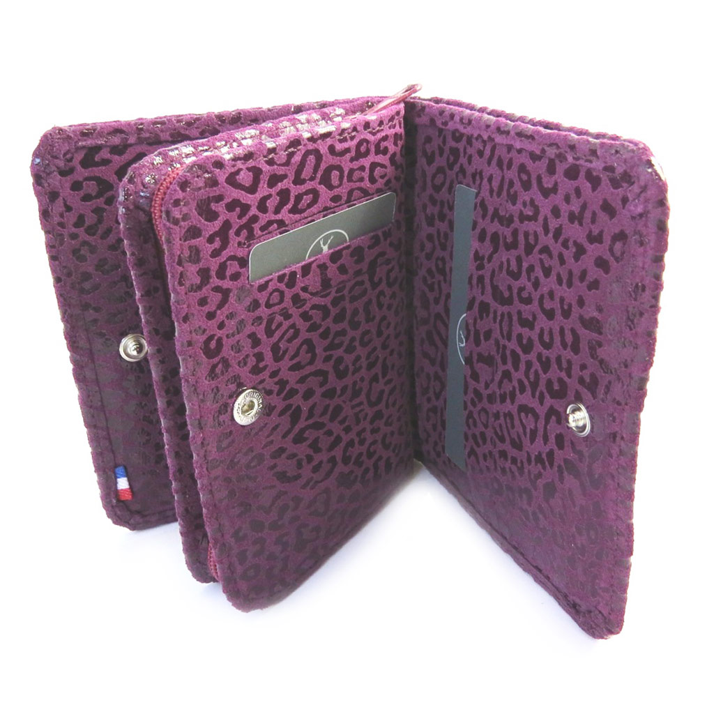 Portefeuille Cuir \'Frandi\' violet (léopard) - [M3659]