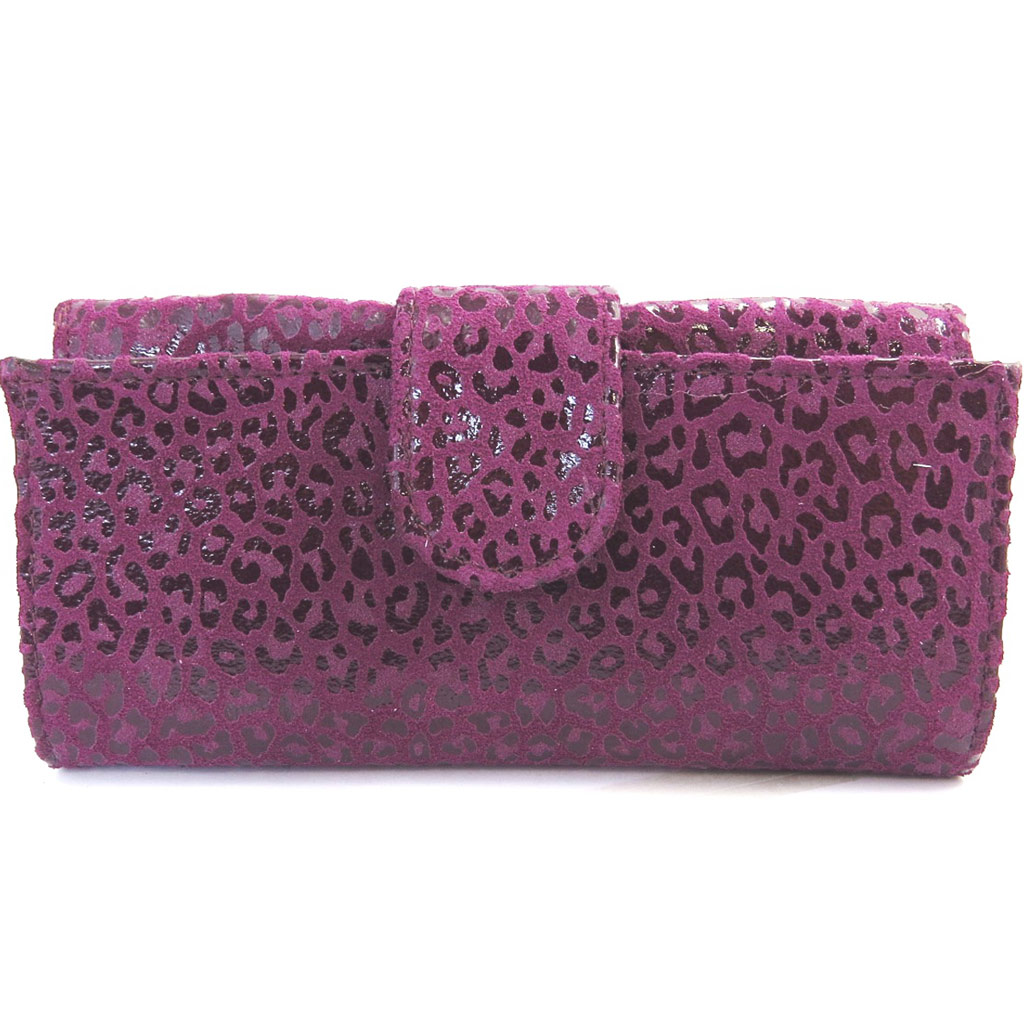 Grand porte-monnaie Cuir \'Frandi\' violet (léopard) - [M3680]