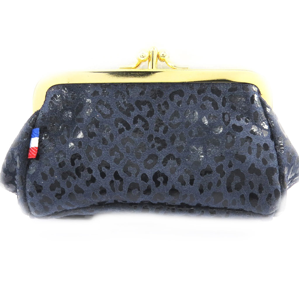 Porte-monnaie Cuir \'Frandi\' marine (léopard) - [M3705]
