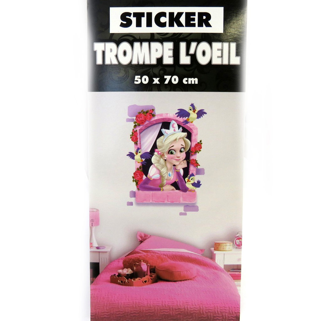 Sticker trompe l\'oeil \'Princesse\' rose (50x70 cm) - [M5078]