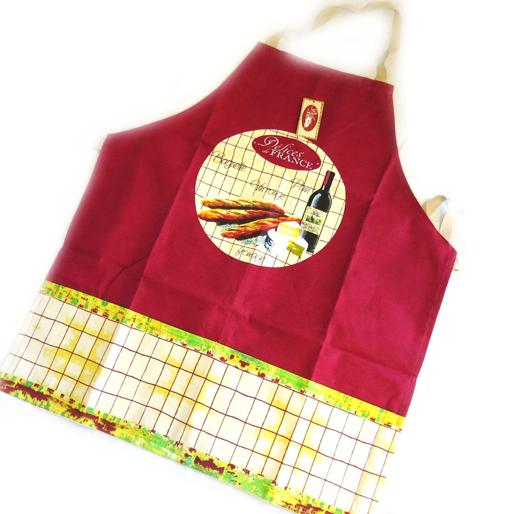 Tablier créateur \'Terroir Français\' bordeaux beige (Délices de France) - [M5535]