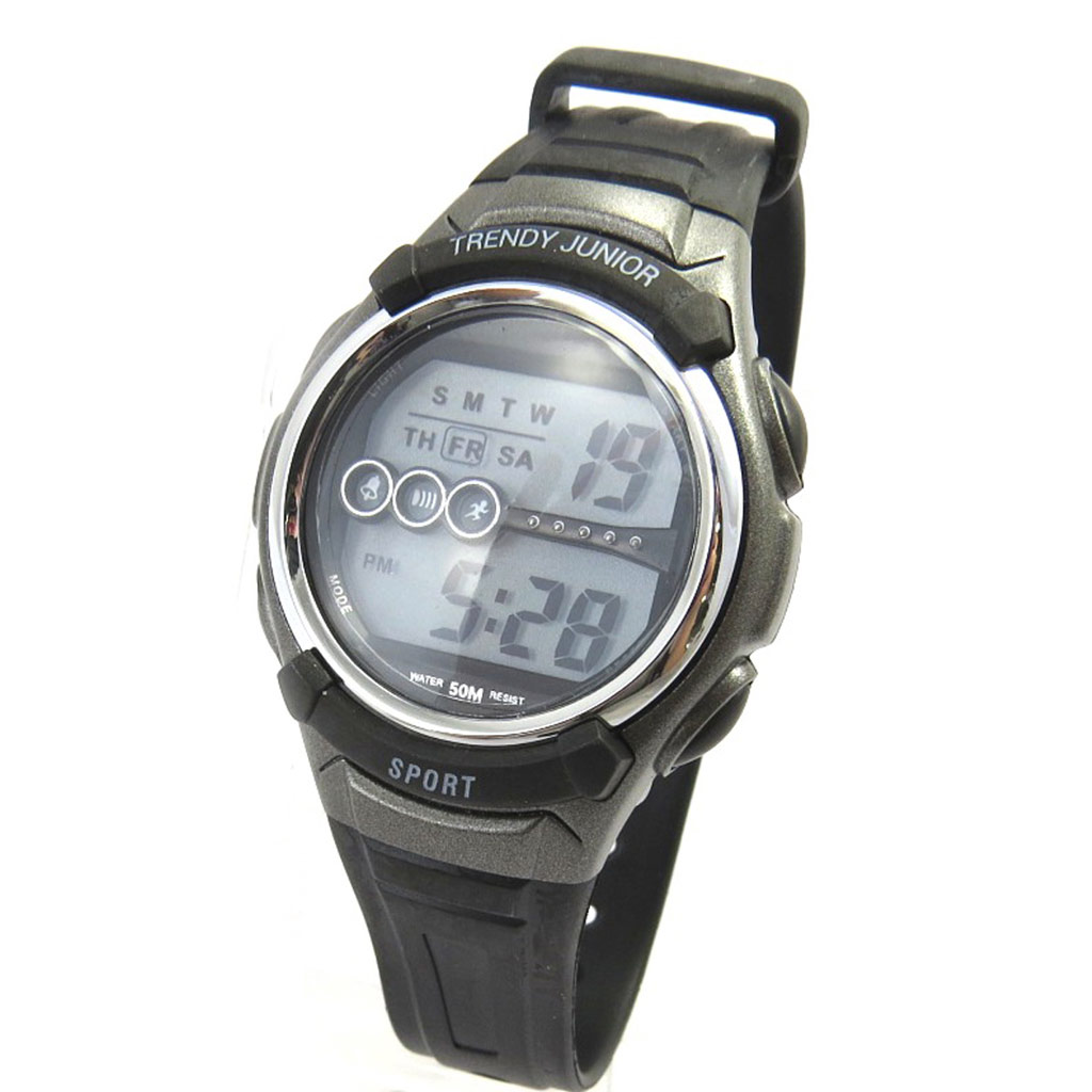 Montre silicone \'Trendy\' gris noir (digital) - [M6032]