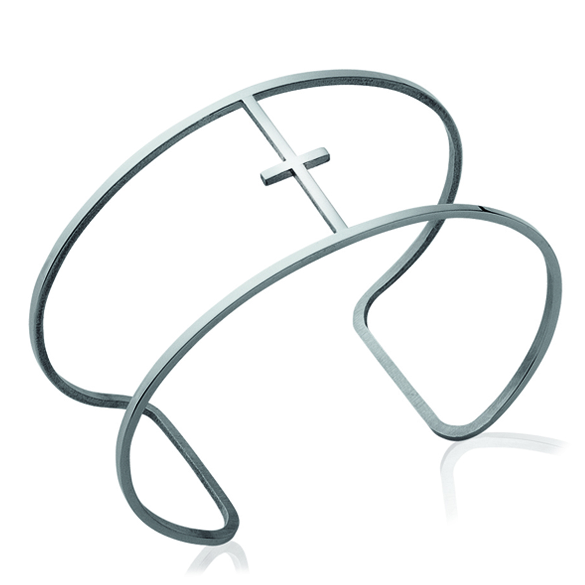Bracelet Acier \'Cléopatra\' (croix) argenté - 62 mm, 3 cm - [M7307]