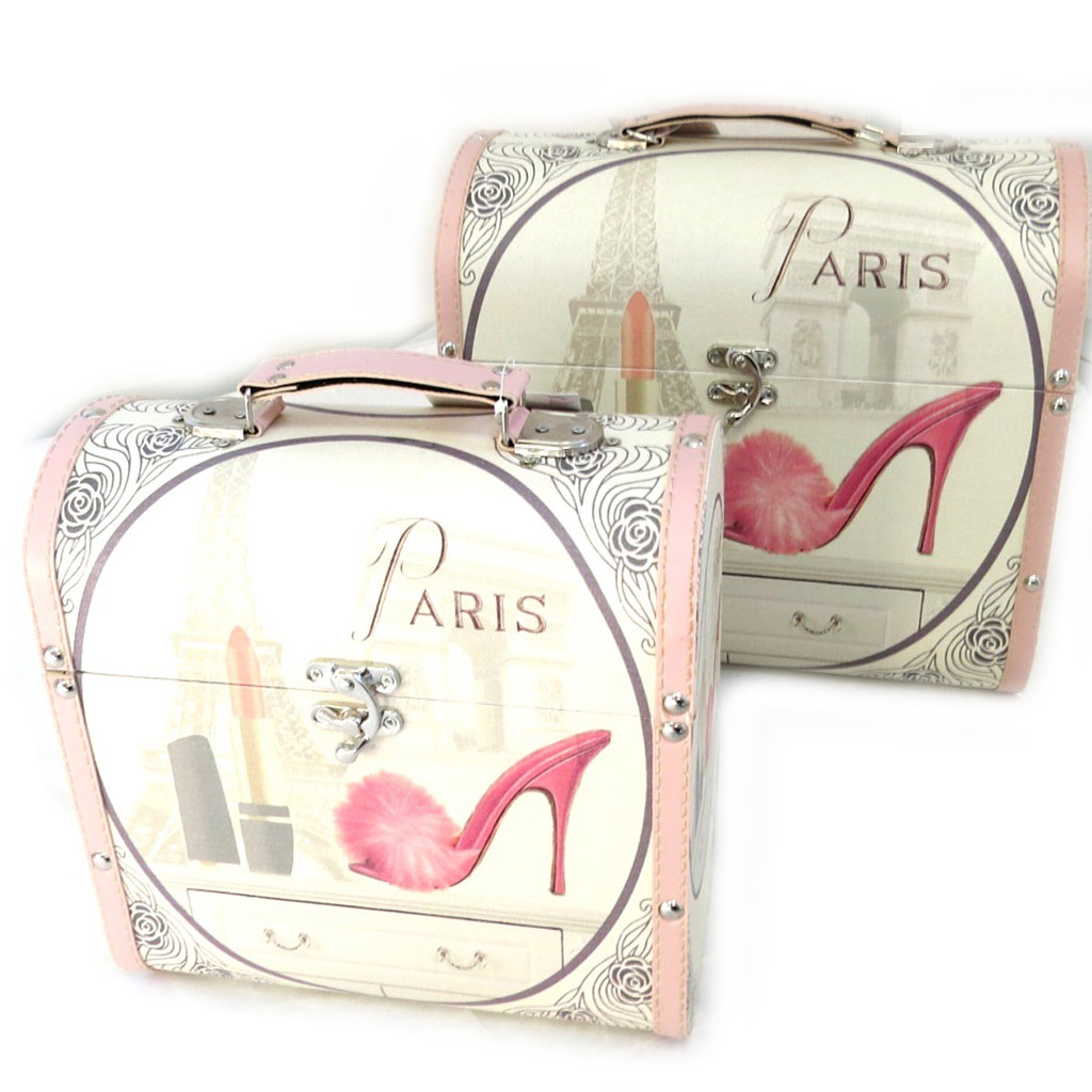 Set de 2 valisettes bois \'Belle Epoque\' beige rose - [M7712]