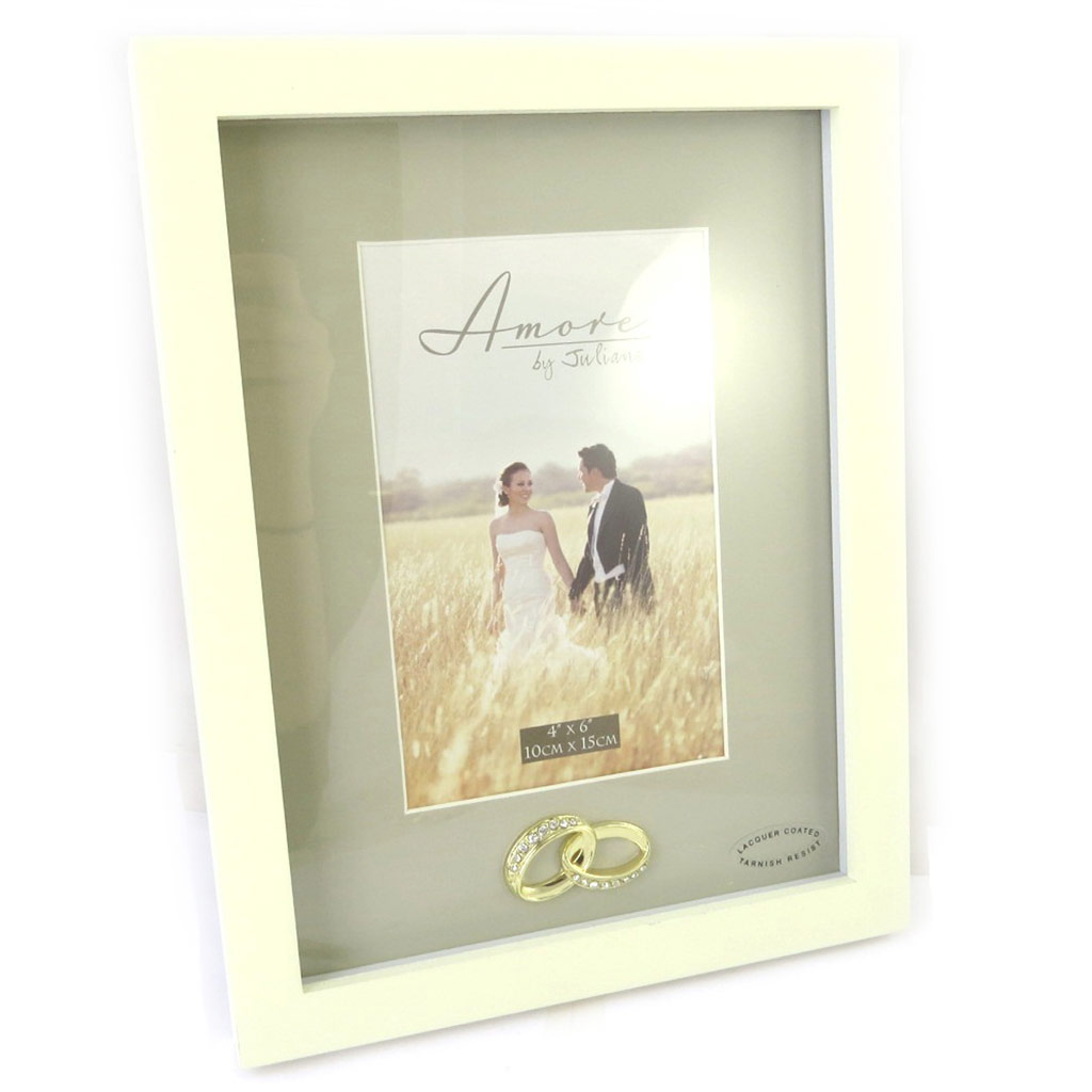 Cadre Photo \'Romance\' ivoire (10x15 cm) alliances doré - [M7728]