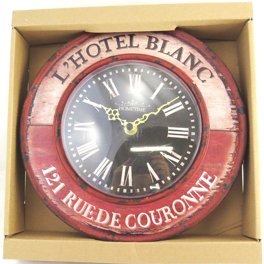 Horloge métal \'Terroir Français\' l\'Hotel blanc (24 cm) - [M7776]