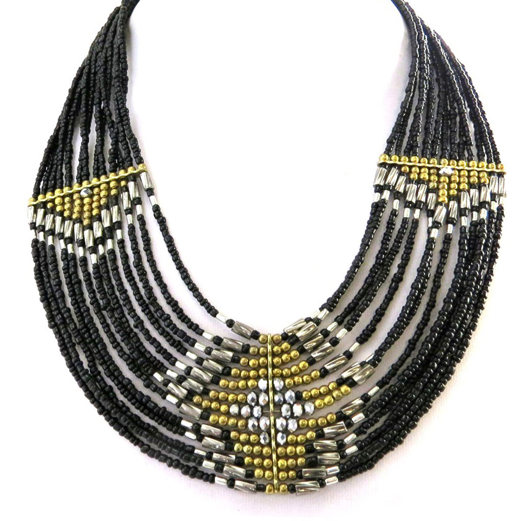 Collier Créateur \'Altai\' noir doré - [M8212]
