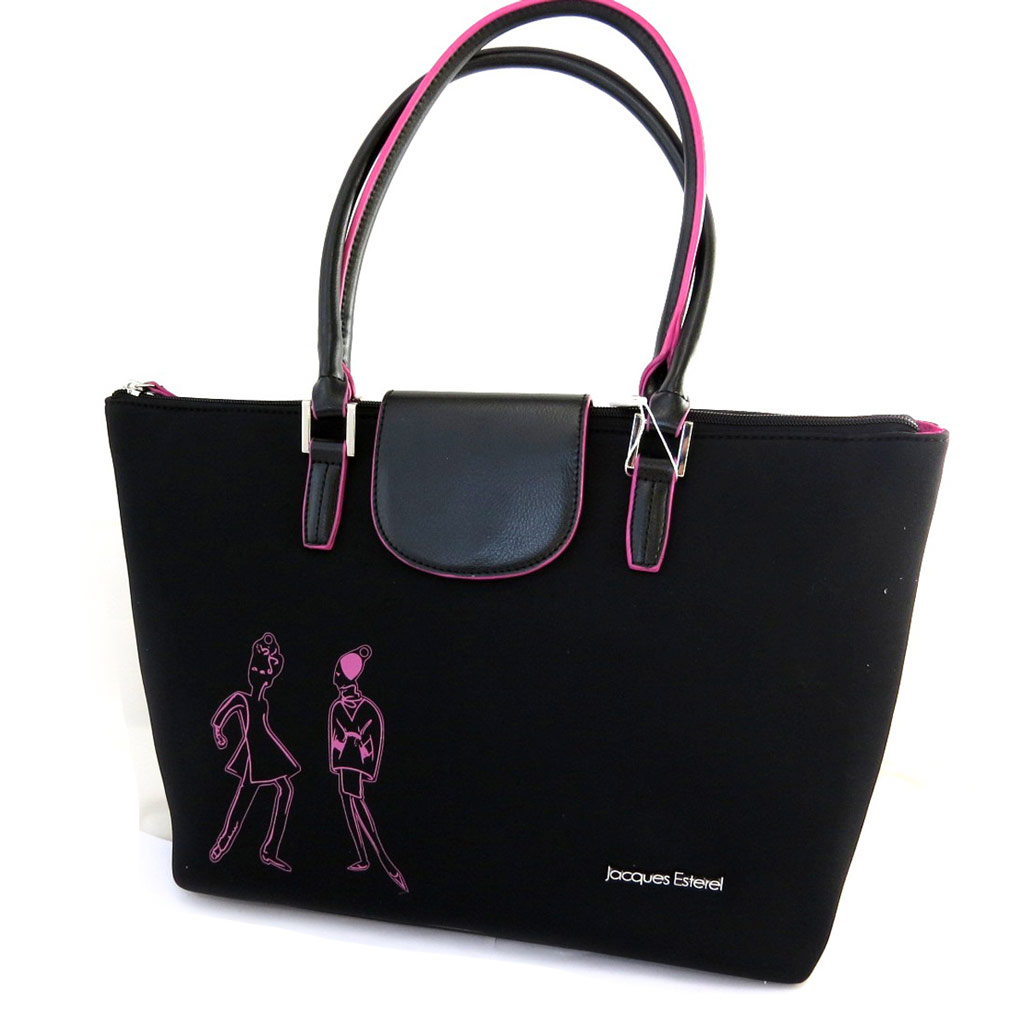 Sac shopping \'Jacques Esterel\' noir rose - [M8667]