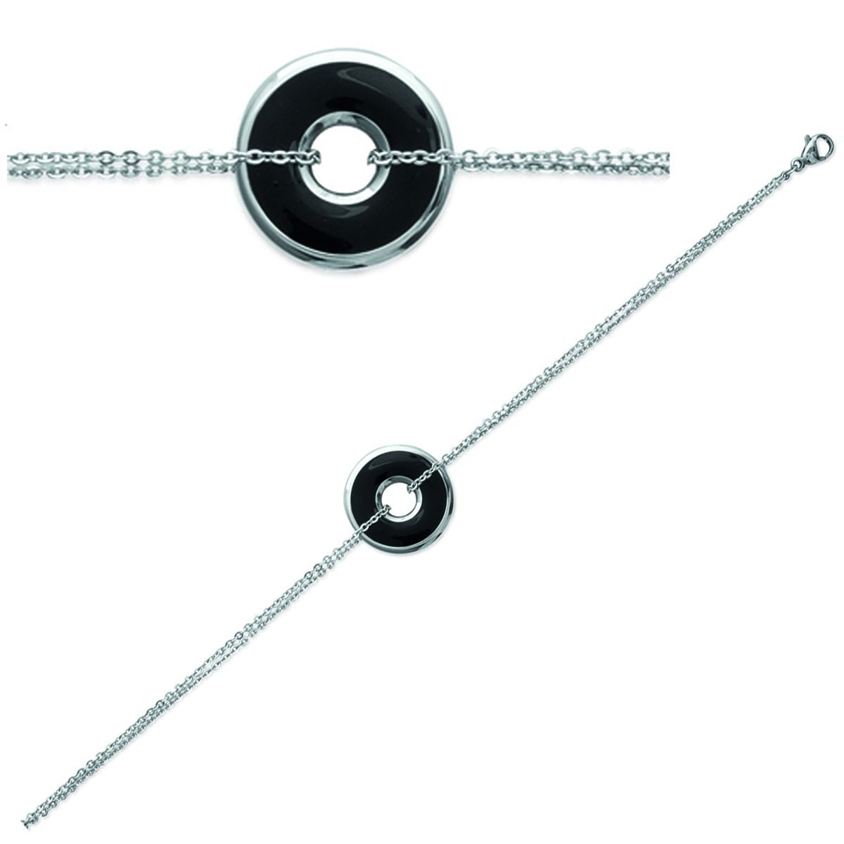 Bracelet Acier \'Zen\' noir argenté - 20 mm - [M8795]