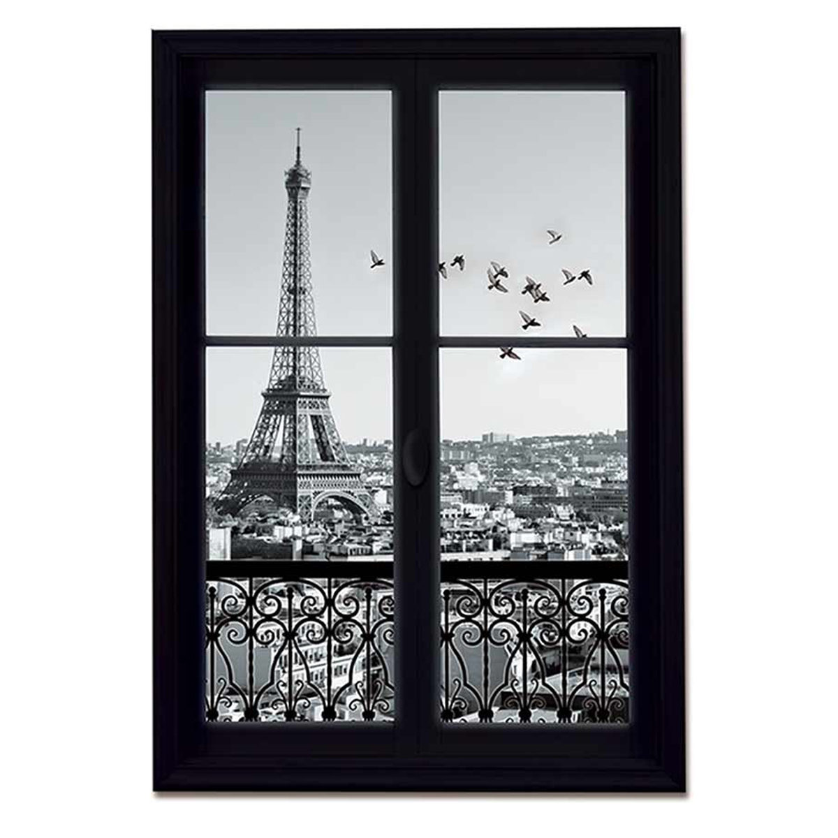 Sticker trompe l\'oeil \'Vue sur la Tour Eiffel\'  (50x70 cm) - [M9128]