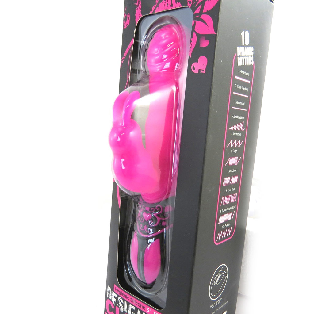 Vibromasseur silicone \'Rabbit\' fuschia noir - 95 mm 36 mm (Design for Climax) - [M9155]