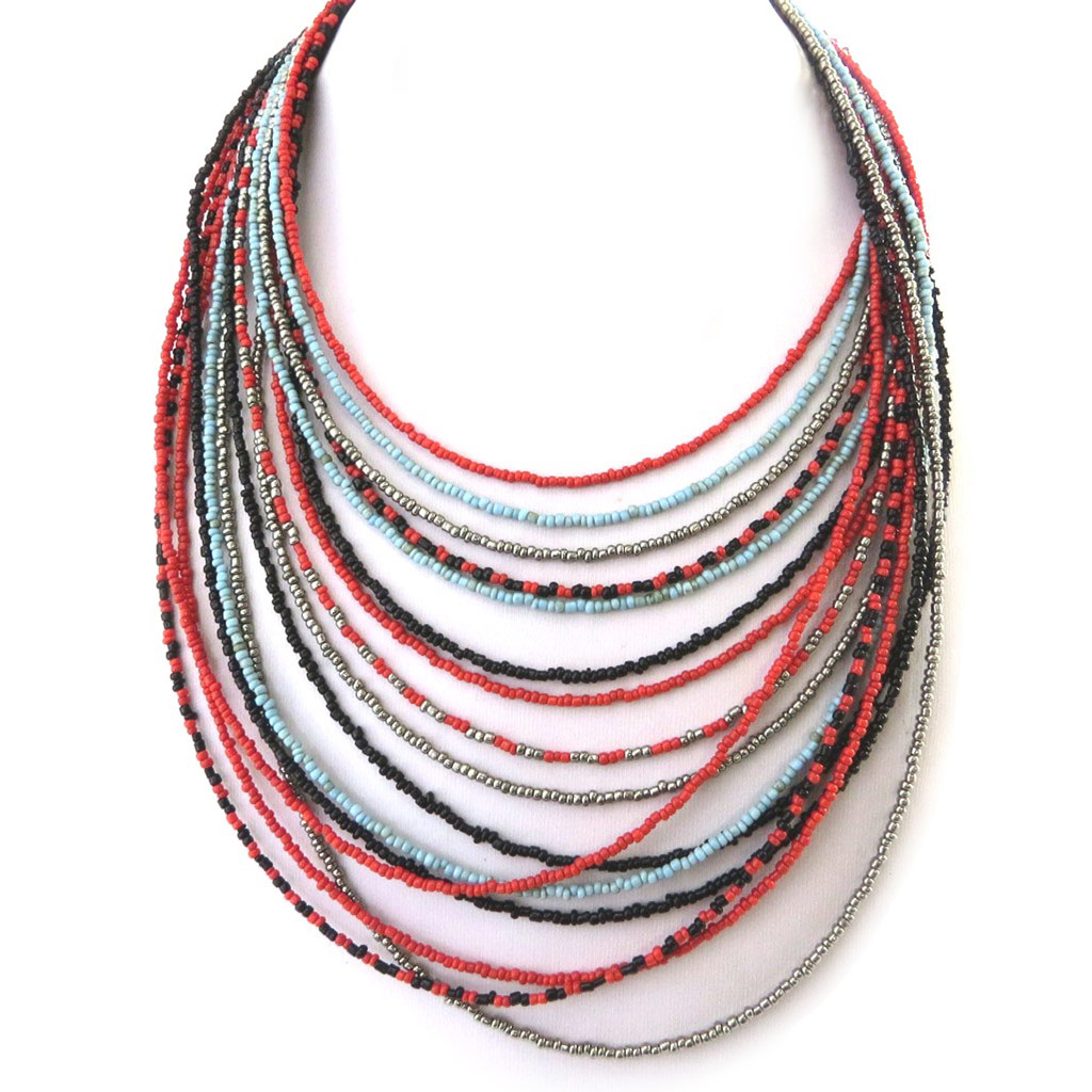 Collier Créateur \'Kilimanjaro\' rouge noir - [M9339]