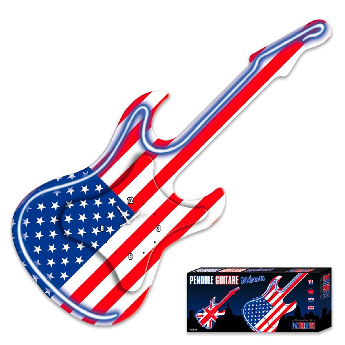 Horloge murale guitare néon \'America\' drapeau US - 735x30 cm - [M9762]