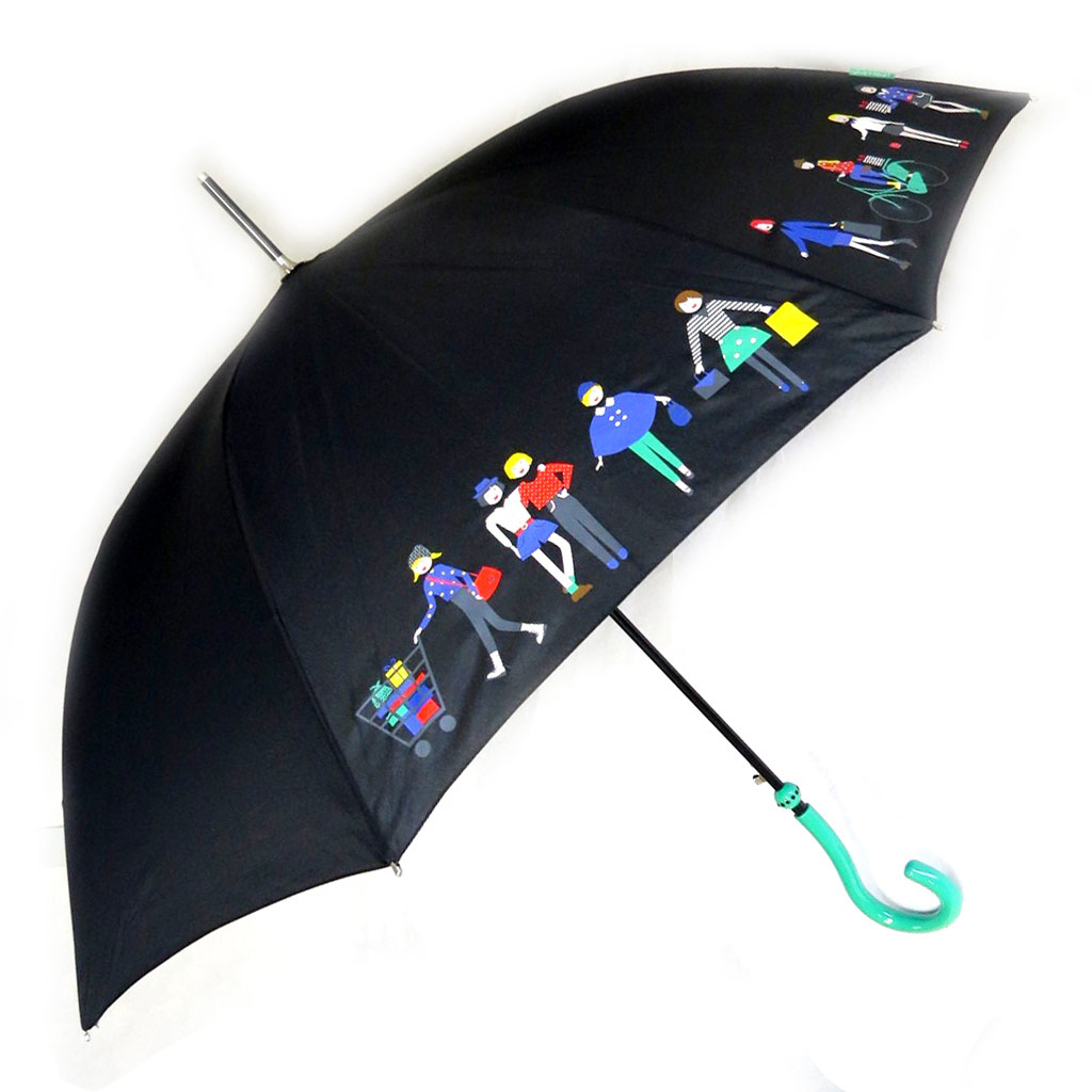 Parapluie canne \'Joy Heart\' noir vert (Balade) - [M9813]