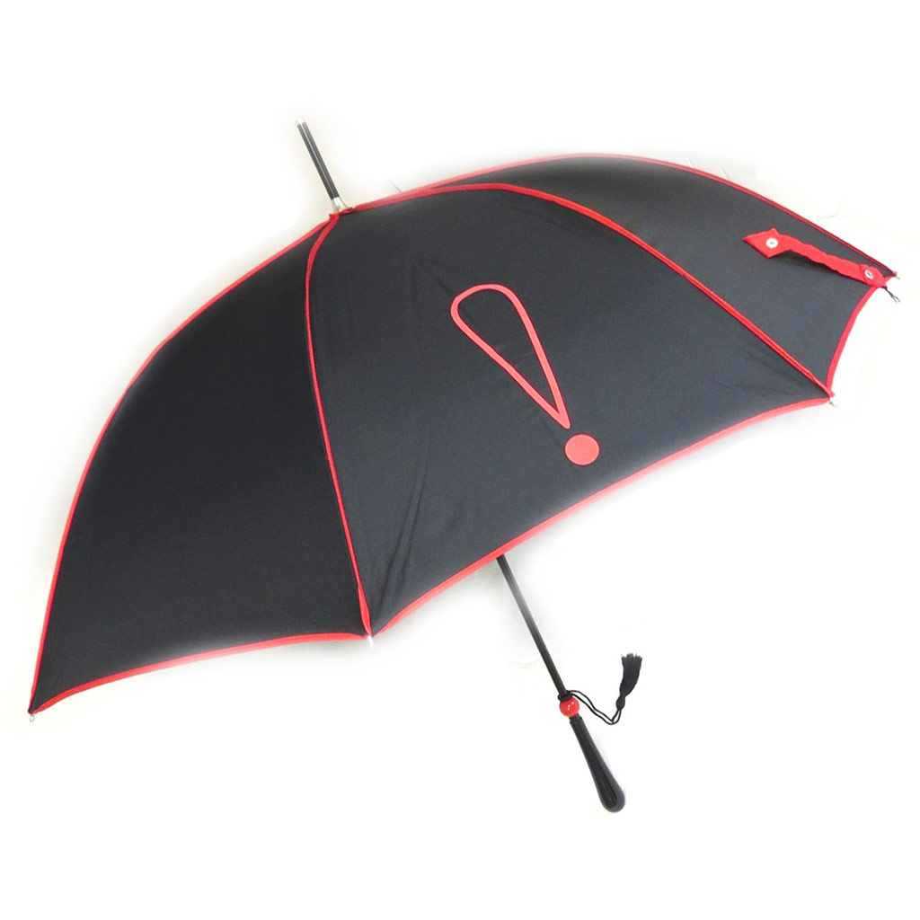 Parapluie canne \'Joy Heart\' noir rouge (Exclamation) - [M9821]