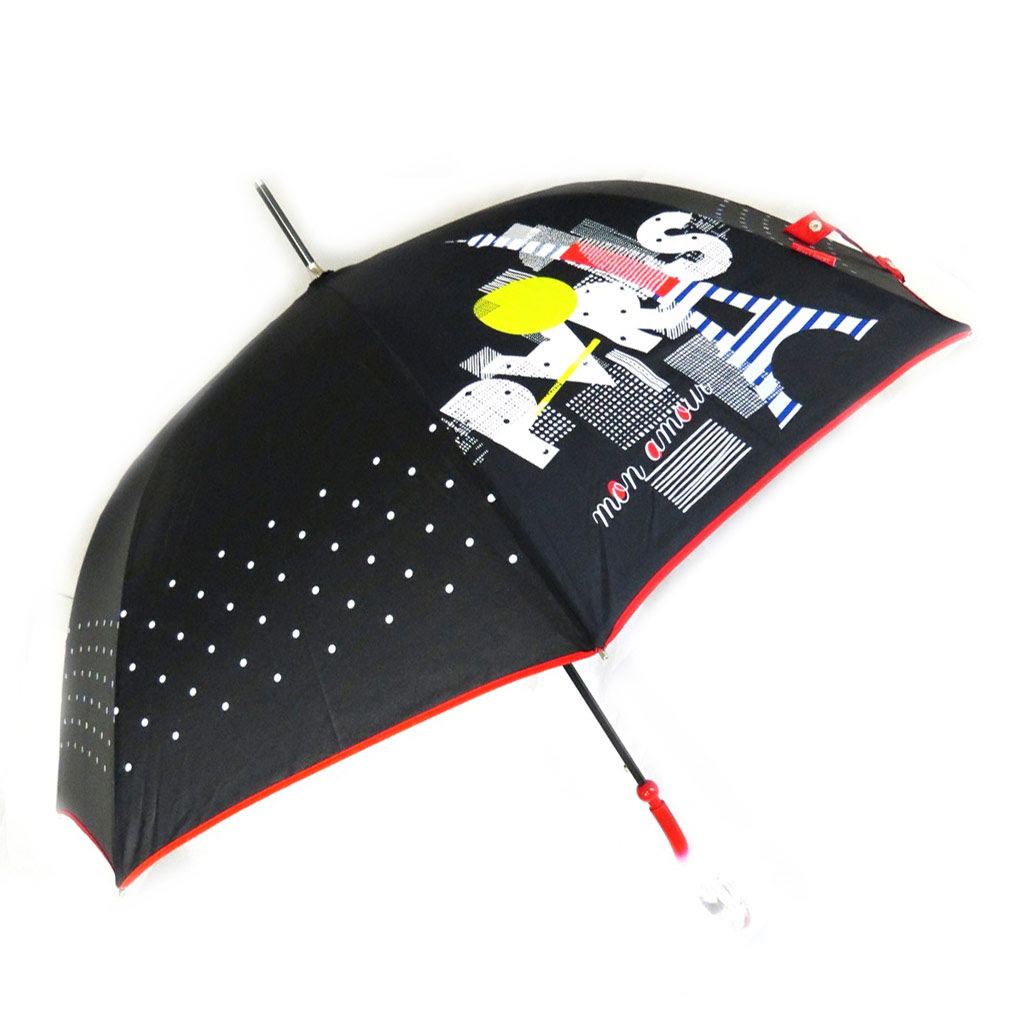 Parapluie canne \'Joy Heart\' noir rouge (Paris) - [M9824]