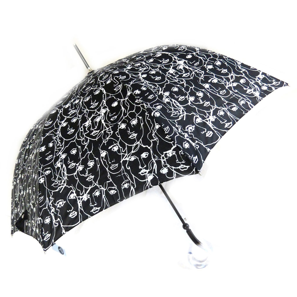 Parapluie canne \'Joy Heart\' noir blanc (Visages) - [M9825]