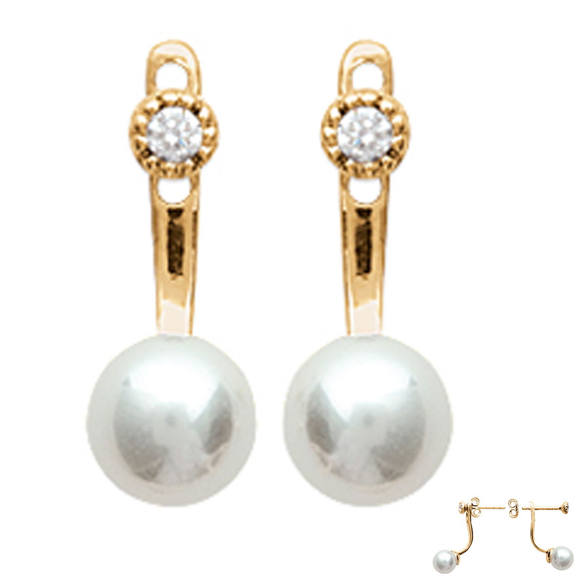 Boucles contours de lobes plaqué or \'Perla\' ivoire (8 mm) - [M9964]