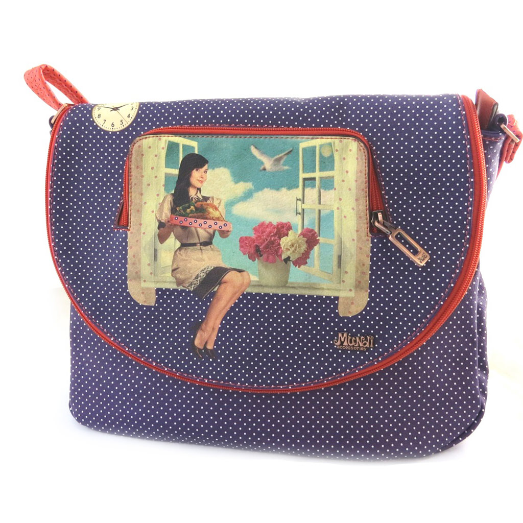 Sac créateur \'Mundi\' bleu rouge (vintage) - [N0097]