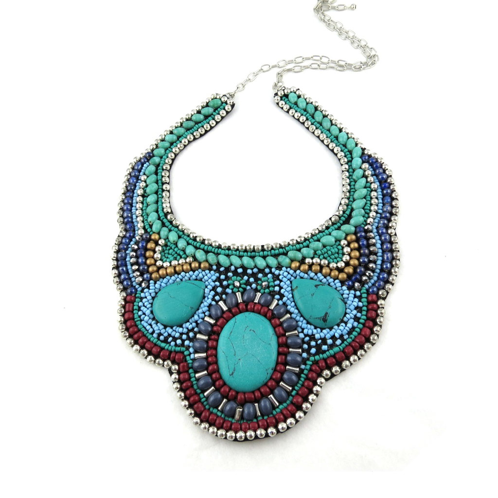 Collier Créateur \'Altai\' turquoise rouge - [N0695]