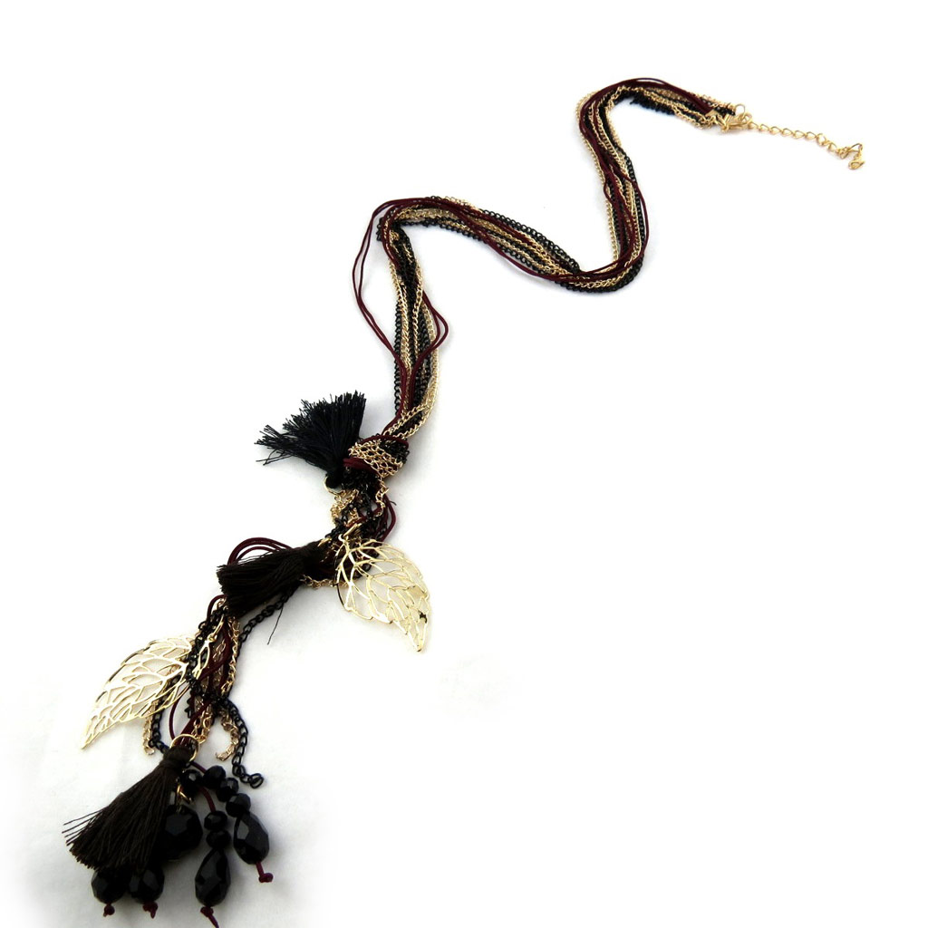 Collier Sautoir Créateur \'Altai\' marron doré - [N0703]