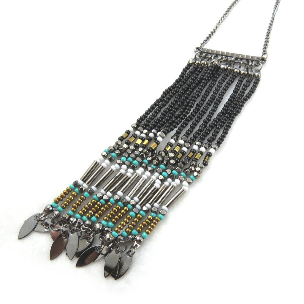 Collier Sautoir Créateur \'Altai\' noir vert - [N0727]