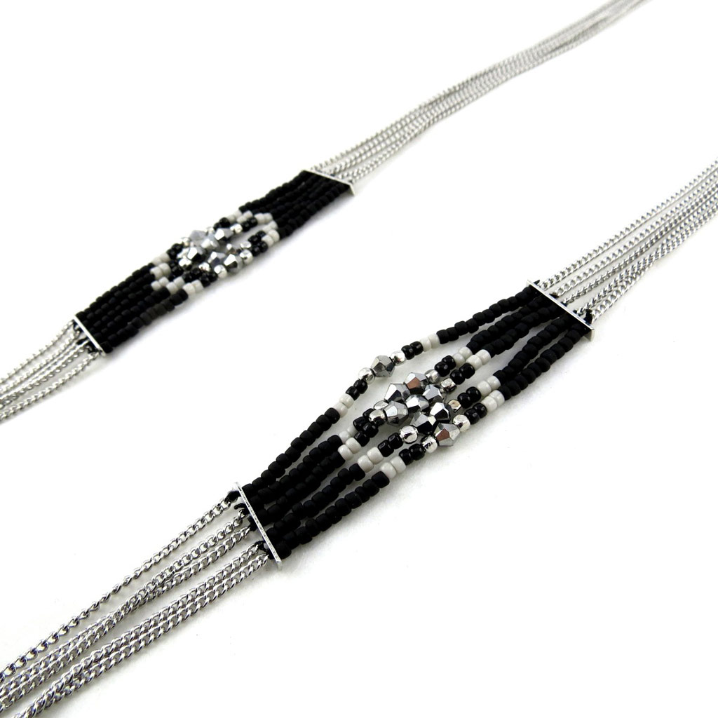 Collier Sautoir Créateur \'Altai\' noir argenté - [N1531]