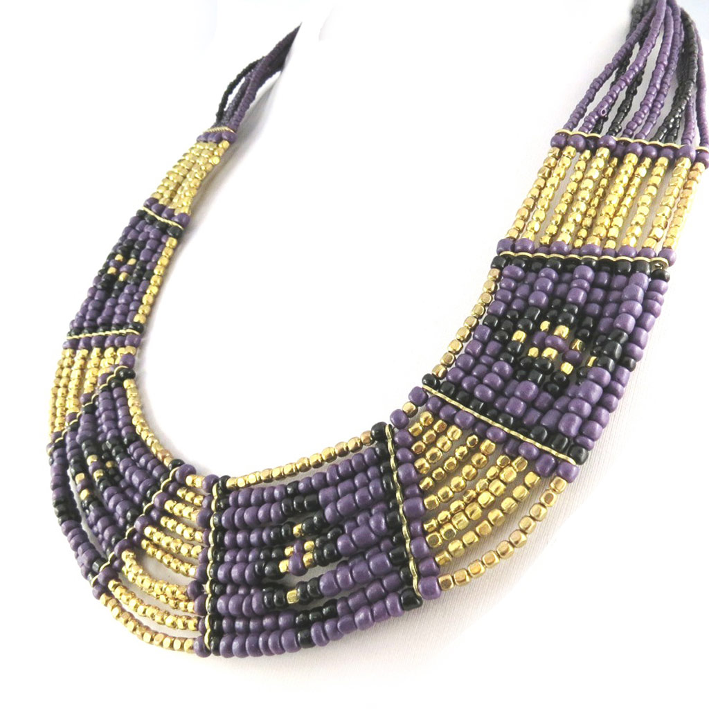 Collier Créateur \'Kilimanjaro\' violet doré - [N1664]